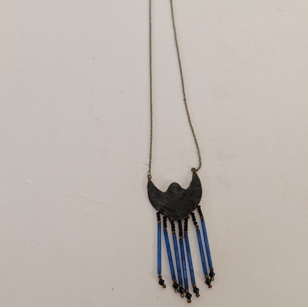Estate Art Deco Egyptian Lady Blue Tassel Necklace 1920s - Picture 3 of 5